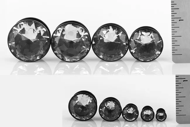 Anal Painful Pleasures BLACK Acrylic Single Flare Plugs with CZ Stone 3mm 26mm Price Per 1