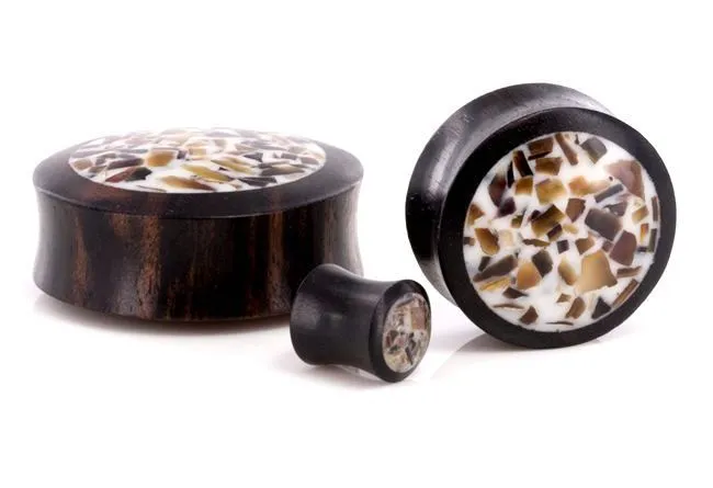ARENG Wood Base with Mixed Shell Inlay Organic Plug Body Jewelry 6mm 30mm Price Per 1 Elementals Organics Anal ARENG Wood Base with Mixed Shell Inlay Organic Plug Body Jewelry 6mm 30mm Price Per 1 Elementals Organics Anal