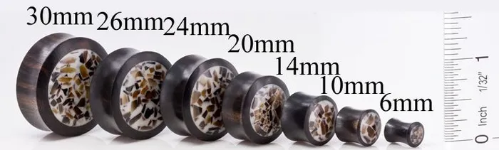 ARENG Wood Base with Mixed Shell Inlay Organic Plug Body Jewelry 6mm 30mm Price Per 1 Elementals Organics Anal