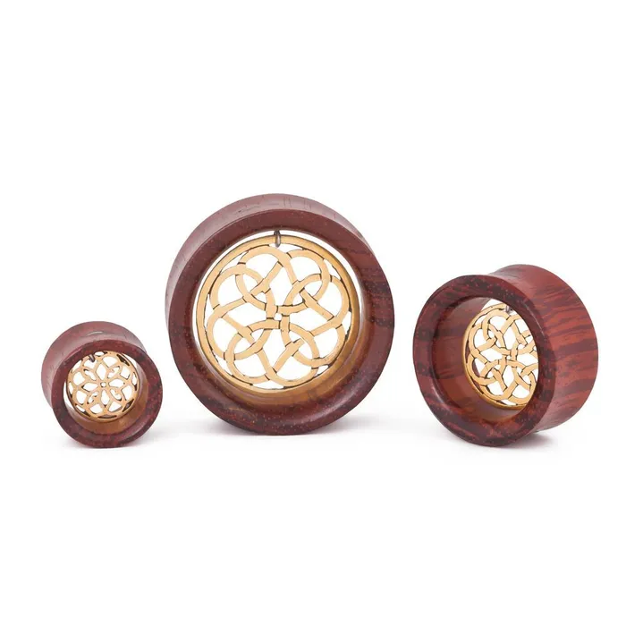 Dangling Brass Mandala Red Tigerwood Tunnel 14mm30mm Price Per 1 Elementals Organics Vibrators