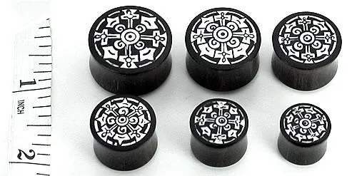 Dharma Circle Design on Black Areng Wood Plug Wholesale Organic Jewelry 14mm24mm Price Per 1 Elementals Organics Anal
