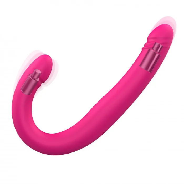 Dildos Lovely Planet Orgasmic Double Duo 165 Inch Vibrating Thrusting Pink Dildo