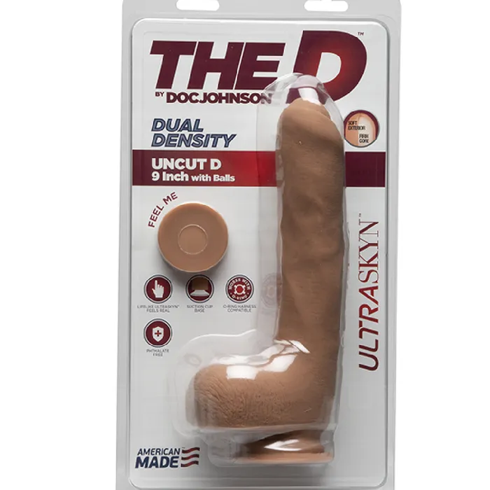 Dildos The D Uncut 9 Inch Ultraskyn Dildo with Balls Caramel Doc Johnson