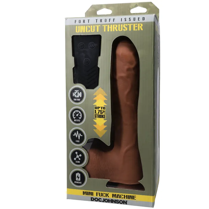 Doc Johnson Female Sex Toys Uncut Thruster Mini Vibrating Fuck Machine Silicone Dildo Caramel