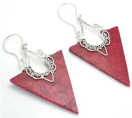 Elementals Organics Anal Red Coral Arrow Design 2 with 925 Sterling Silver Earrings Price Per 2 Elementals Organics Anal Red Coral Arrow Design 2 with 925 Sterling Silver Earrings Price Per 2