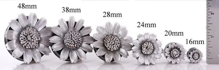 Elementals Organics Anal SILVER Sun Flower Painted Leather Double Flare Horn Plug 8mm 50mm Price Per 1