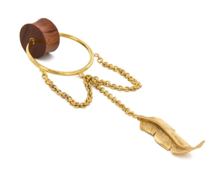 Elementals Organics Male Sex Toys Tiger Wood Plug with Bronze Rose Gold Dreamcatcher Charm Price Per 2