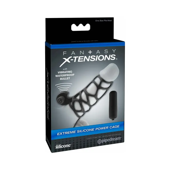 Extreme Vibrating Silicone Power Cock Cage Black Pipedream Products Male Sex Toys