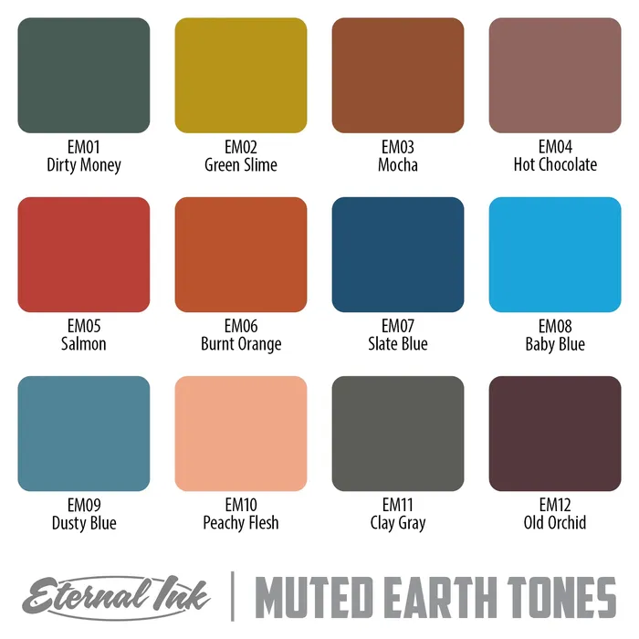 Female Sex Toys Eternal Muted Earth Tone Color Set of 12 1oz Bottles Eternal Tattoo Ink