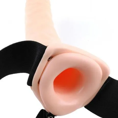 Female Sex Toys Pipedream Products Fetish Fantasy Vibrating Hollow 8 Inch Dildo Strapon Harness Vanilla