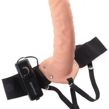 Female Sex Toys Pipedream Products Fetish Fantasy Vibrating Hollow 8 Inch Dildo Strapon Harness Vanilla