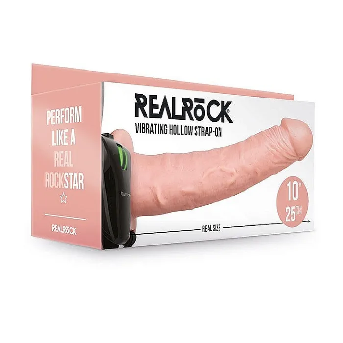 Female Sex Toys Shots Realrock Massive Vibrating 10 Inch Hollow Dildo Strapon Harness Vanilla
