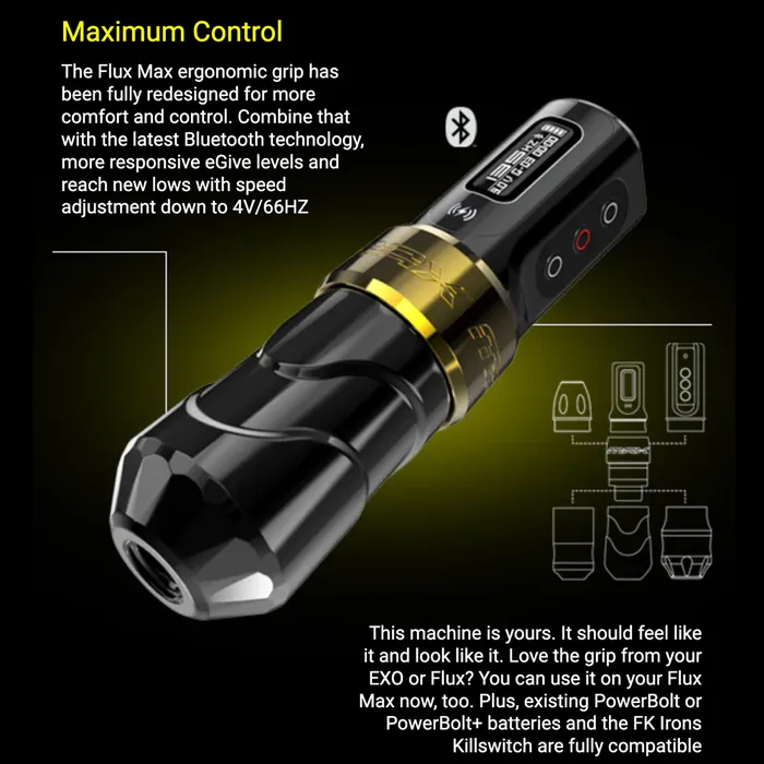 FK Irons Female Sex Toys FK Irons Flux Max Tattoo Machine with 2 PowerBolt 20 Rebel Pick Stroke Length