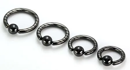 Male Sex Toys Painful Pleasures 10g4g Black TitaniumCoated Stainless Steel Captive Ring With Stripes