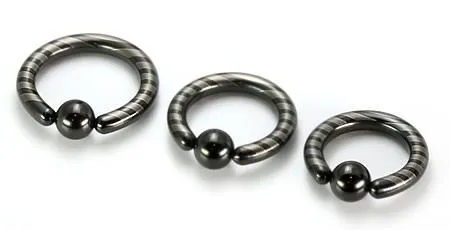 Male Sex Toys Painful Pleasures 10g4g Black TitaniumCoated Stainless Steel Captive Ring With Stripes