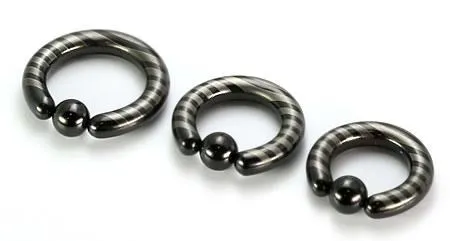 Male Sex Toys Painful Pleasures 10g4g Black TitaniumCoated Stainless Steel Captive Ring With Stripes