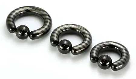Male Sex Toys Painful Pleasures 10g4g Black TitaniumCoated Stainless Steel Captive Ring With Stripes