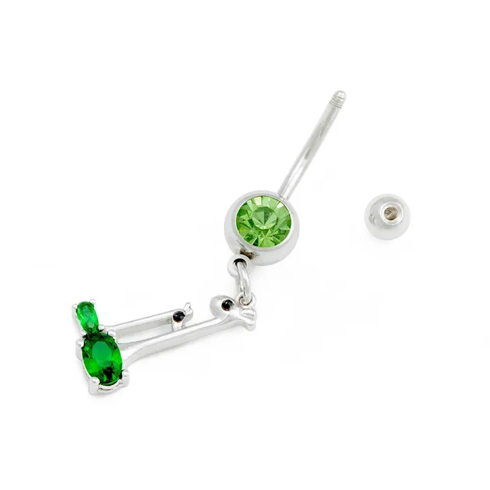 Male Sex Toys Painful Pleasures 14g 38 Green Jewel Giraffes Dangle Belly Button Ring