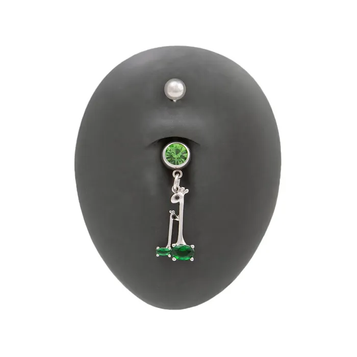 Male Sex Toys Painful Pleasures 14g 38 Green Jewel Giraffes Dangle Belly Button Ring