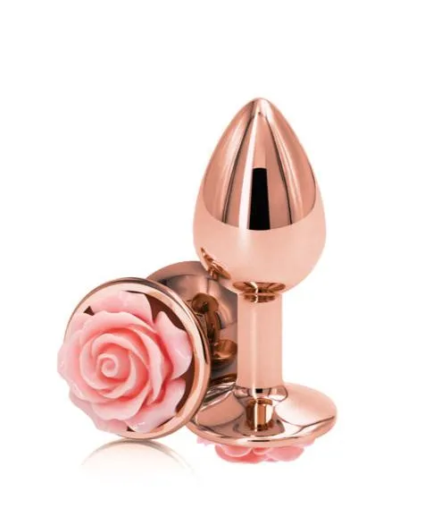 NS Novelties Anal Rear Assets Rose Gold Metal Butt Plug with Pink Rose Small NS Novelties Anal Rear Assets Rose Gold Metal Butt Plug with Pink Rose Small