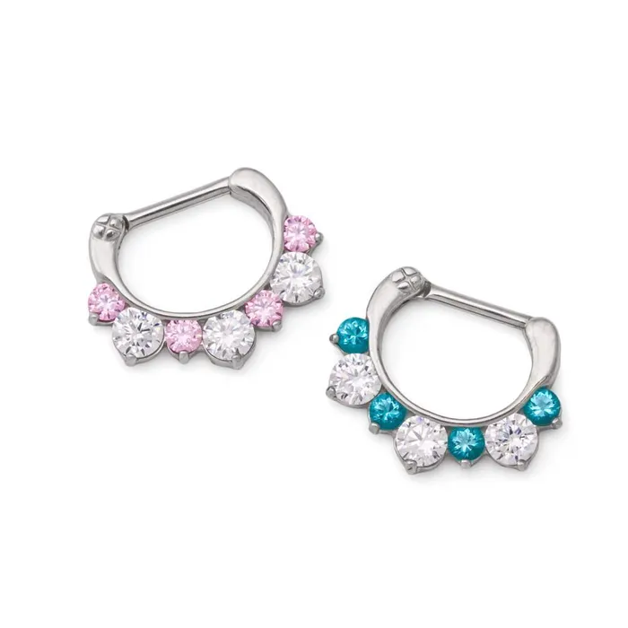 Painful Pleasures 16g Steel Septum Clicker with Three Crystals and Four Colored Jewels Price Per 1 Male Sex Toys Painful Pleasures 16g Steel Septum Clicker with Three Crystals and Four Colored Jewels Price Per 1 Male Sex Toys