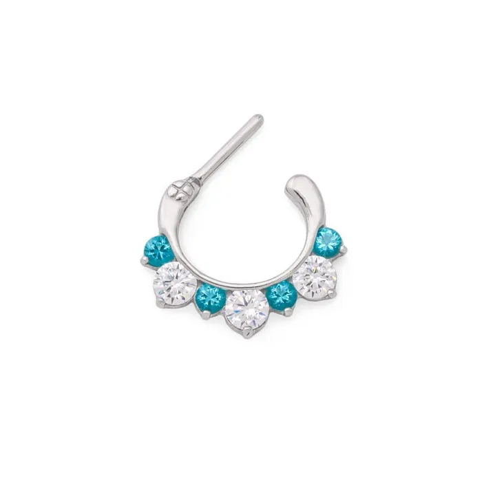Painful Pleasures 16g Steel Septum Clicker with Three Crystals and Four Colored Jewels Price Per 1 Male Sex Toys