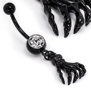 Painful Pleasures Female Sex Toys 14g 716 BlackOut Navel Single Gem with Skeleton Hand Painful Pleasures Female Sex Toys 14g 716 BlackOut Navel Single Gem with Skeleton Hand