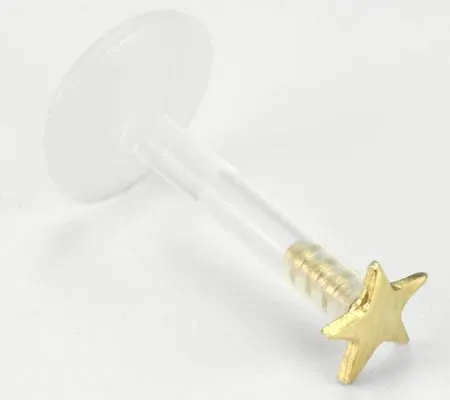Painful Pleasures Female Sex Toys 16g 516 Bioplastic Labret with 14kt Yellow Gold Flat Star Painful Pleasures Female Sex Toys 16g 516 Bioplastic Labret with 14kt Yellow Gold Flat Star
