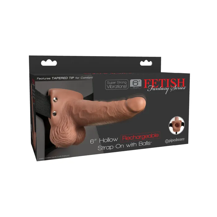 Pipedream Products Female Sex Toys Fetish Fantasy Vibrating 6 Inch Hollow Dildo wBalls Strapon Harness Caramel