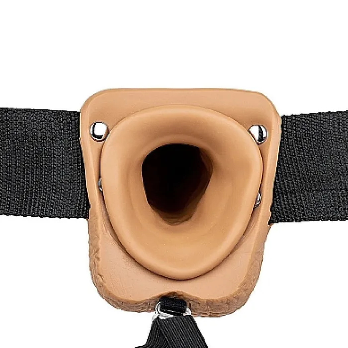 Shots Female Sex Toys Realrock 7 Inch Hollow Dildo with Balls Strapon Harness Caramel