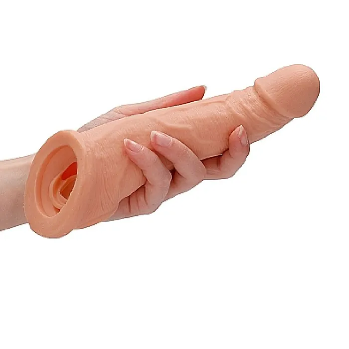 Shots Male Sex Toys Realrock 8 Inch Penis Extender Sleeve with Ball Strap Vanilla Shots Male Sex Toys Realrock 8 Inch Penis Extender Sleeve with Ball Strap Vanilla
