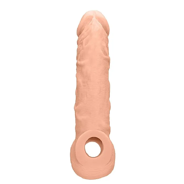 Shots Male Sex Toys Realrock 8 Inch Penis Extender Sleeve with Ball Strap Vanilla