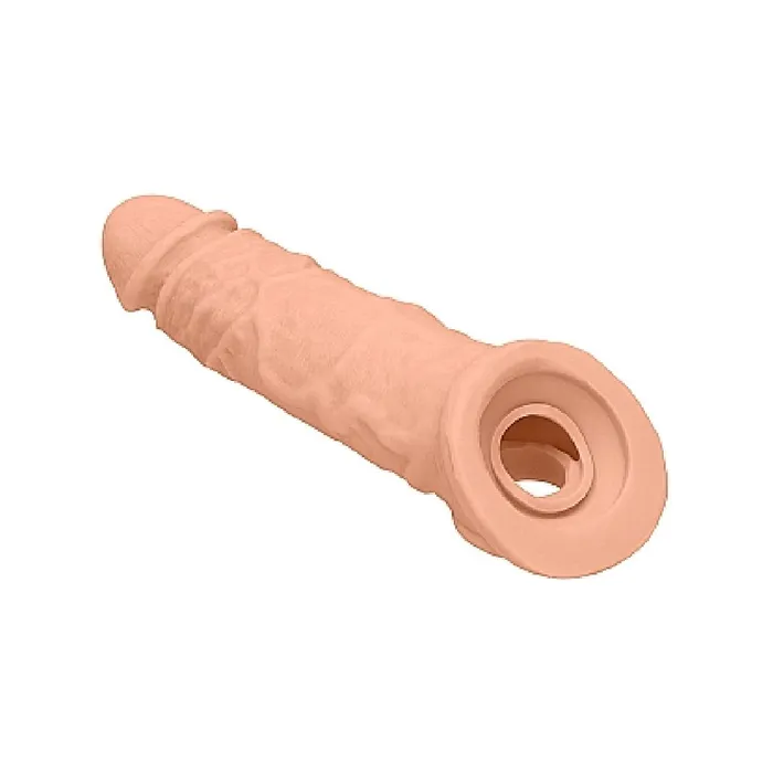 Shots Male Sex Toys Realrock 8 Inch Penis Extender Sleeve with Ball Strap Vanilla