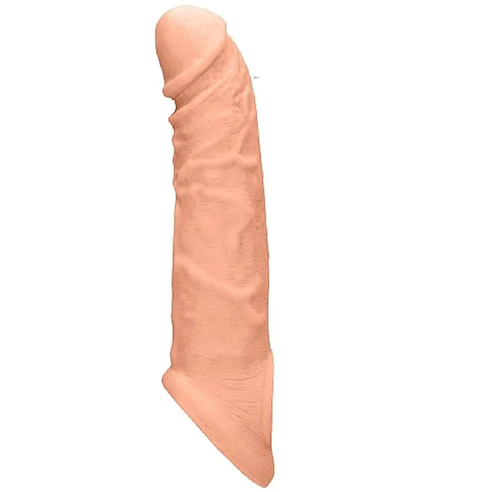 Shots Male Sex Toys Realrock 8 Inch Penis Extender Sleeve with Ball Strap Vanilla