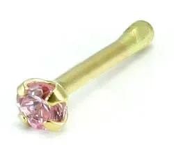 Tilum Vibrators Tilum 20g 14kt Yellow Gold 20mm CZPink Jewel Nose Bone Body Jewelry