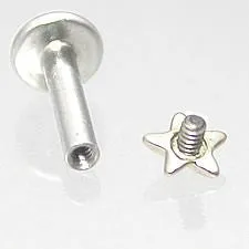 Vibrators Painful Pleasures 14g Internally Threaded 14kt White Gold Flat Star Labret