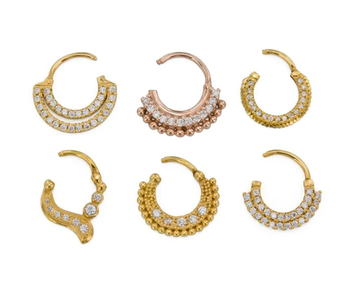 Vibrators Painful Pleasures 16g Rose Gold Plated Beaded and Jeweled Septum Clicker