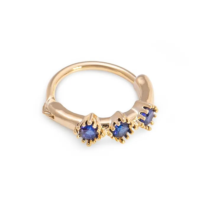 Vibrators Painful Pleasures 18g PVD Gold Triple Deep Blue Jewel Clicker