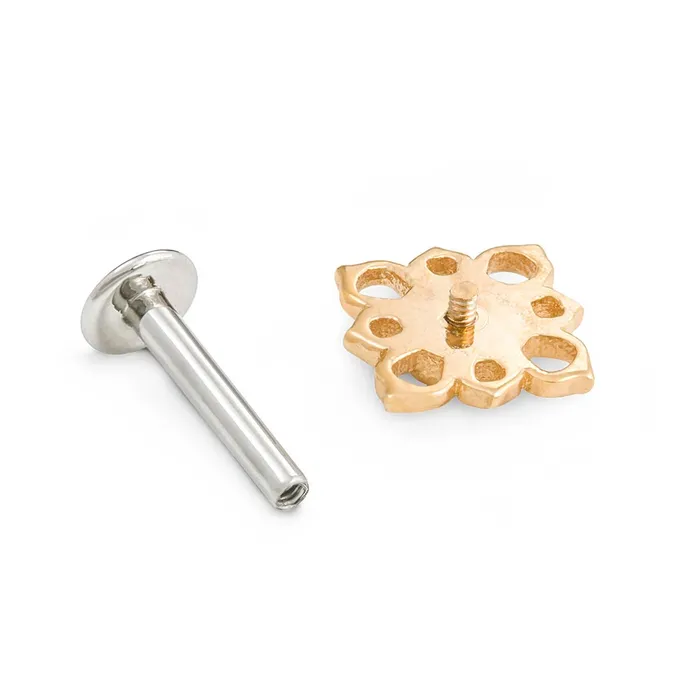 Vibrators Tilum Tilum 18g16g Internally Threaded Yellow Gold Cruciform Flower Top White Opal Center Price Per 1