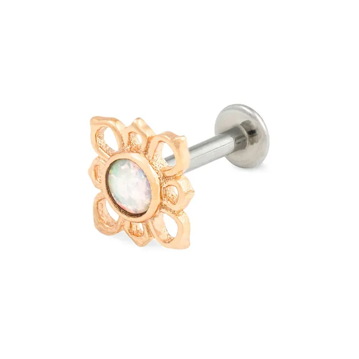 Vibrators Tilum Tilum 18g16g Internally Threaded Yellow Gold Cruciform Flower Top White Opal Center Price Per 1