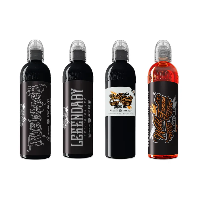 World Famous Anal Andres Jaramillo 4 Bottle Latin Black Scale Set World Famous Tattoo Ink 4oz