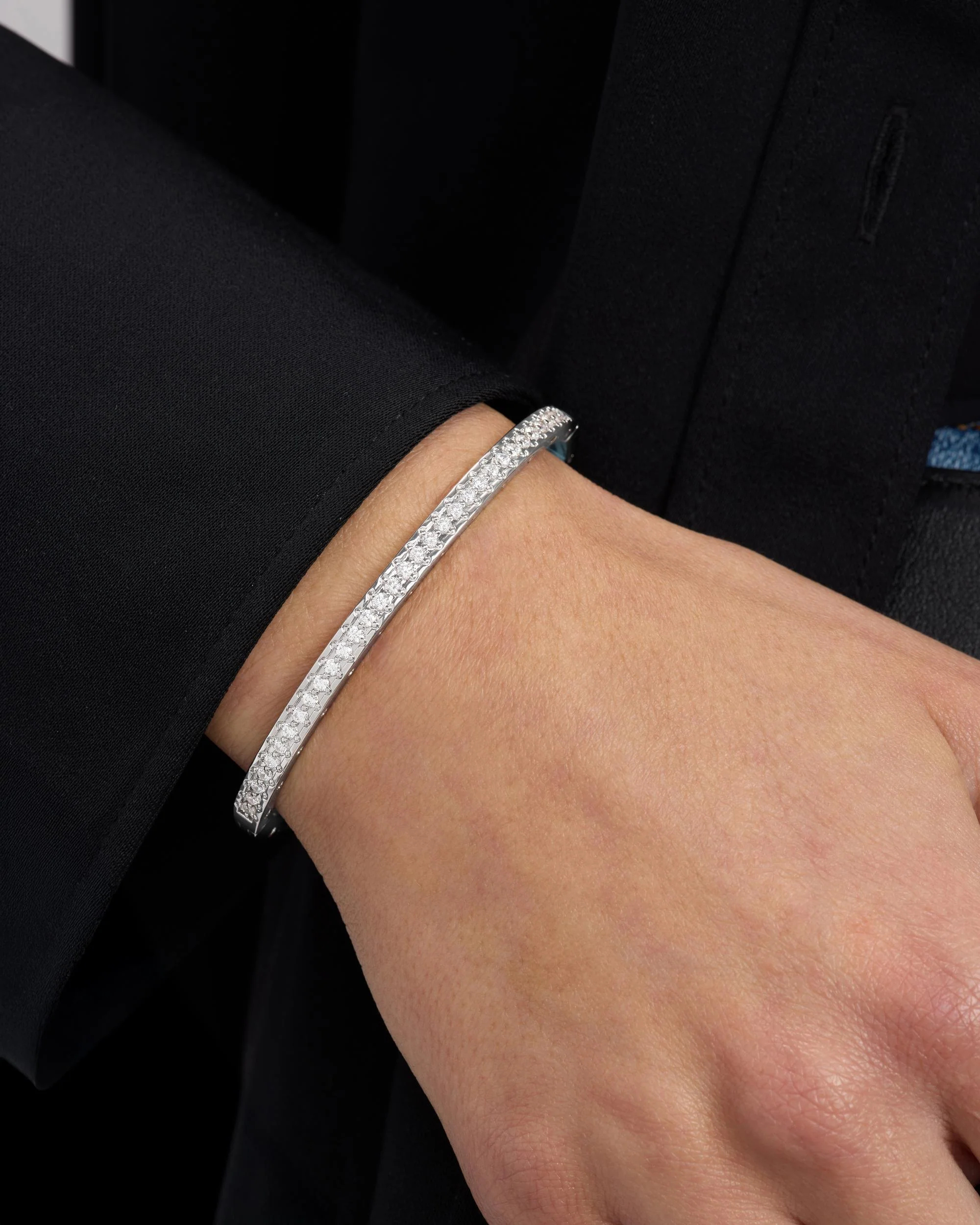 Ashley Pavé Cuff 4mm - Silver|White Diamondettes - Image 2
