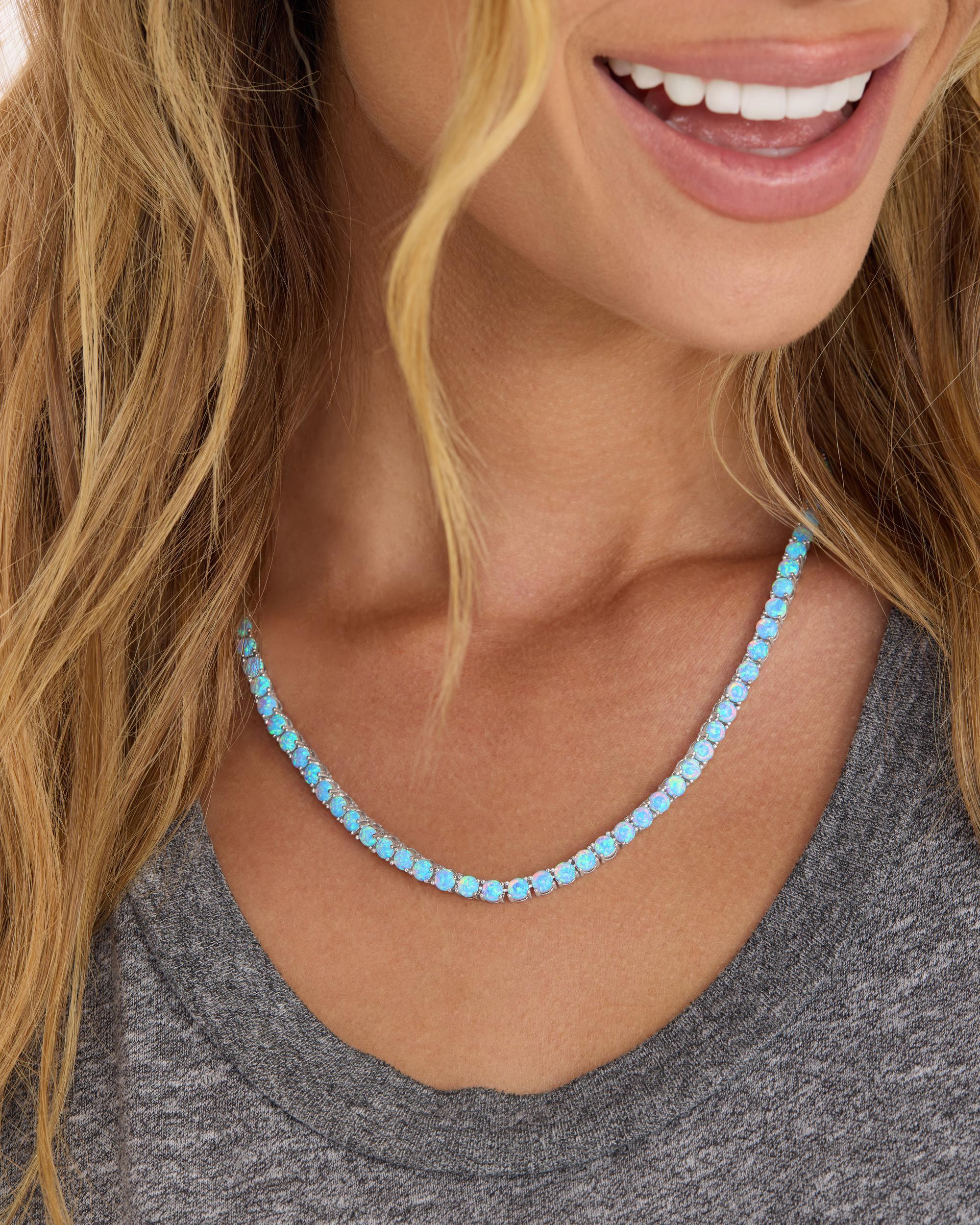 Grand Heiress Tennis Necklace 4mm - Silver|Blue Opal - Image 3