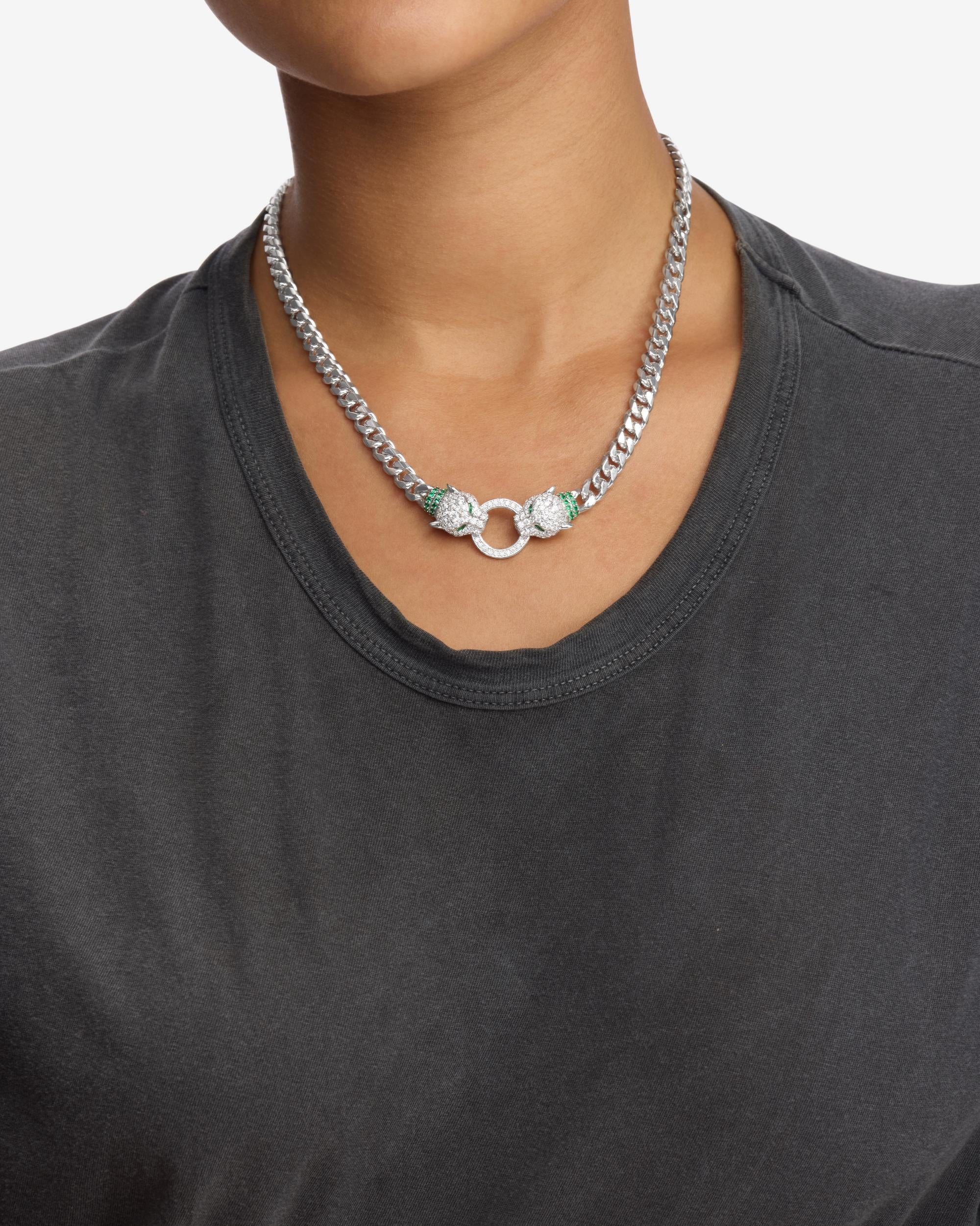 Jaguar Cuban Chain Necklace 6.8mm - Silver|White Diamondettes - Image 3