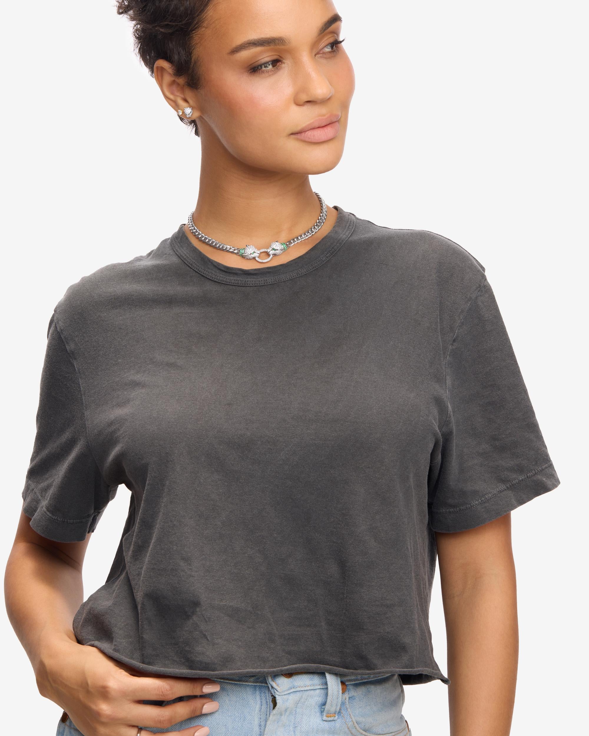 Jaguar Cuban Chain Necklace 6.8mm - Silver|White Diamondettes - Image 5