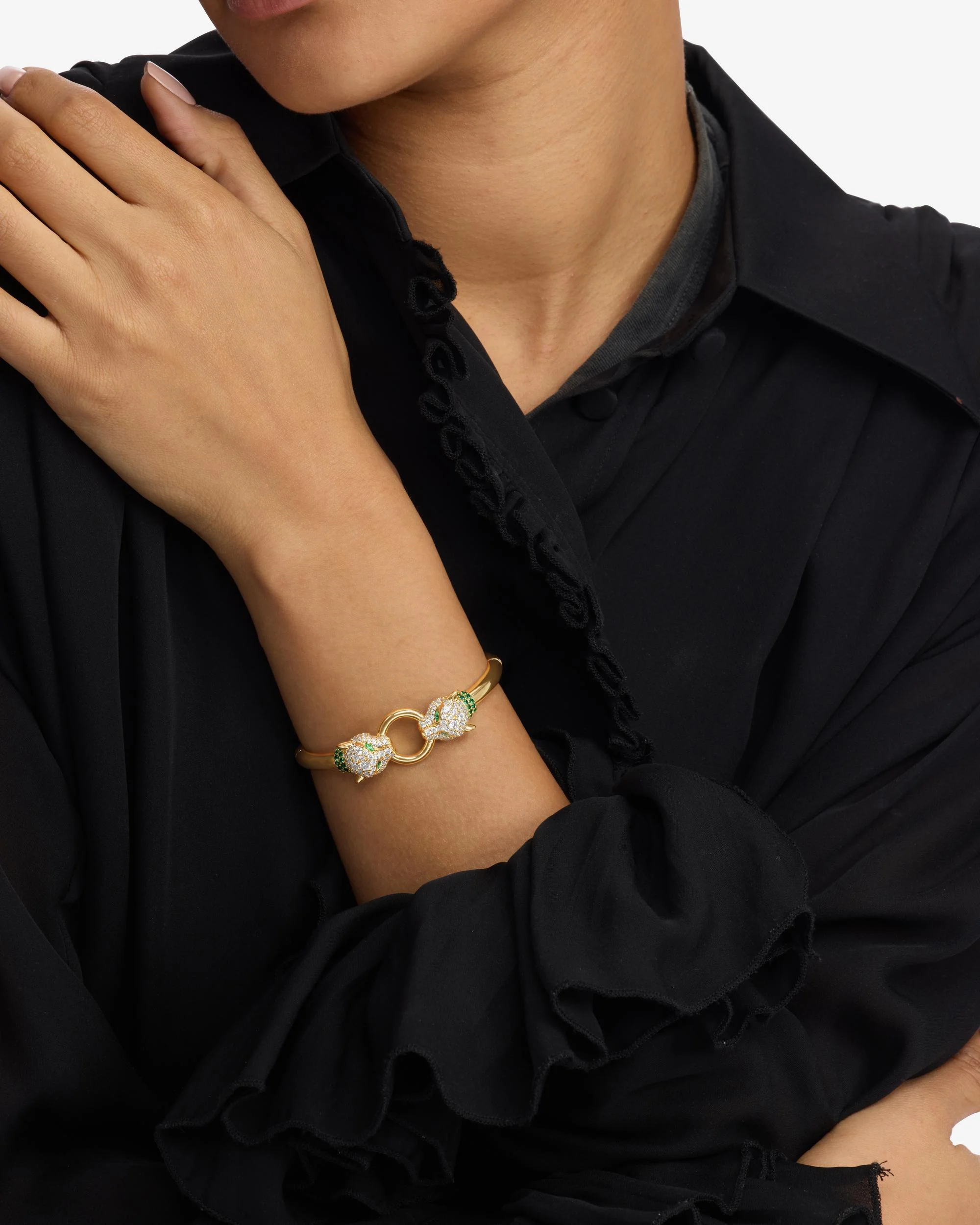 Jaguar Cuff Bracelet - Gold|White Diamondettes - Image 4