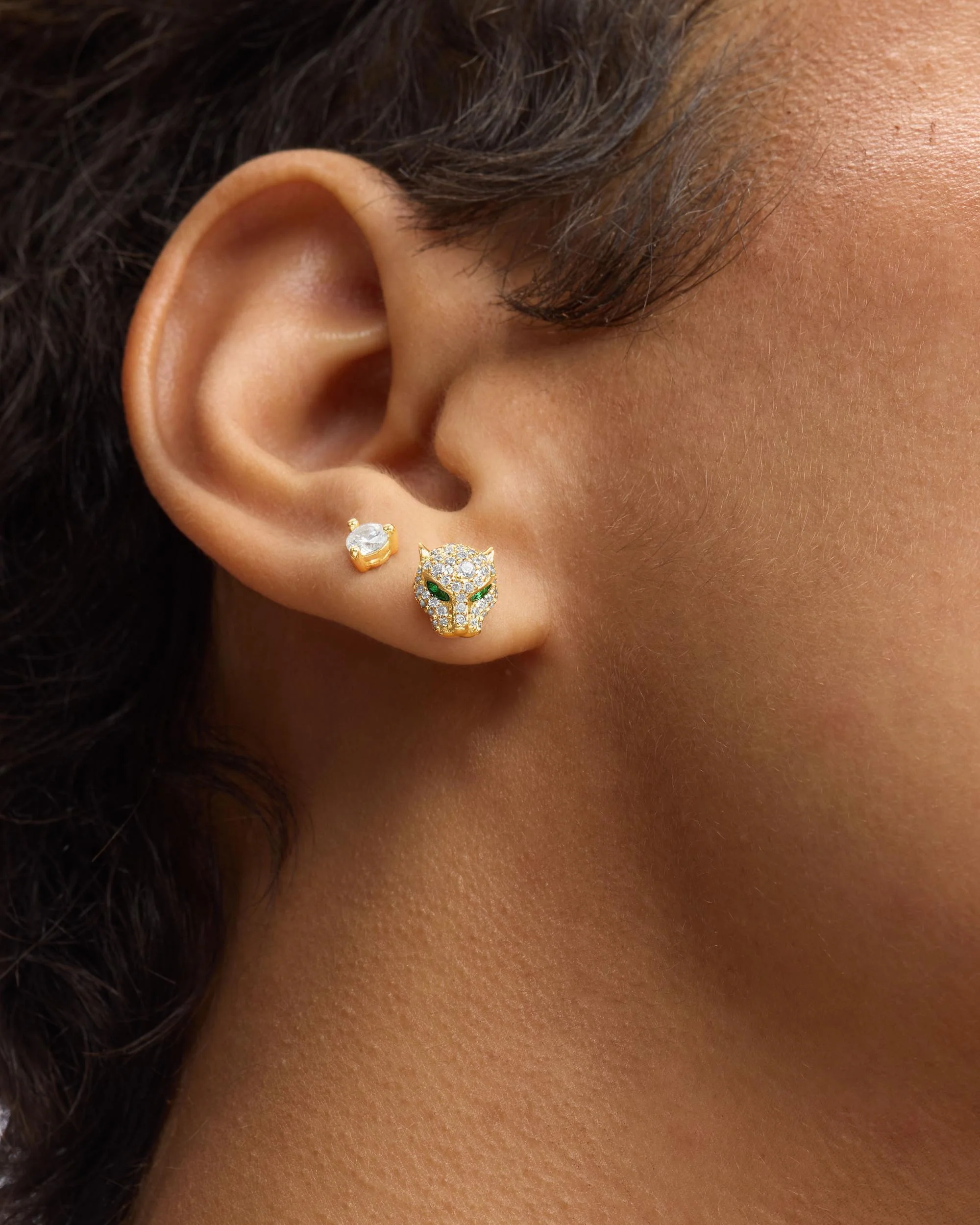 Jaguar Pavé Studs - Gold|White Diamondettes - Image 2