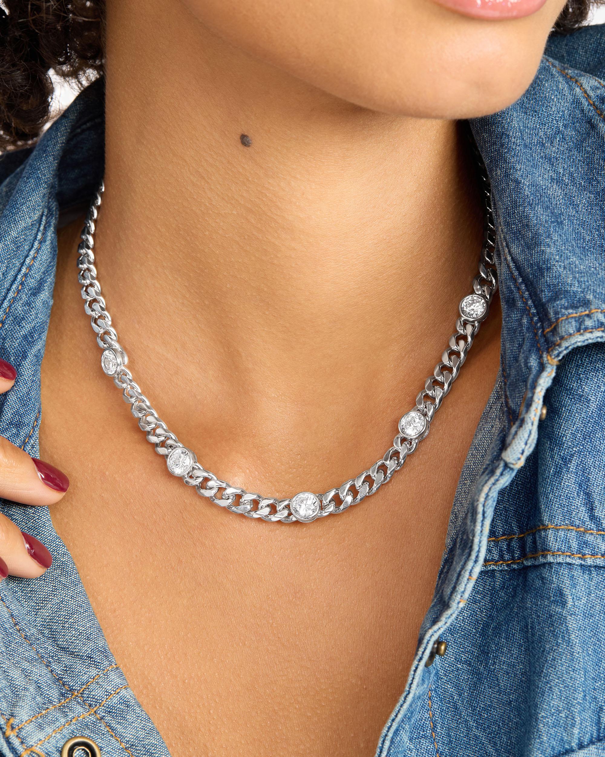 Julian 5 Diamond Necklace 6.8mm - Silver|White Diamondettes - Image 2