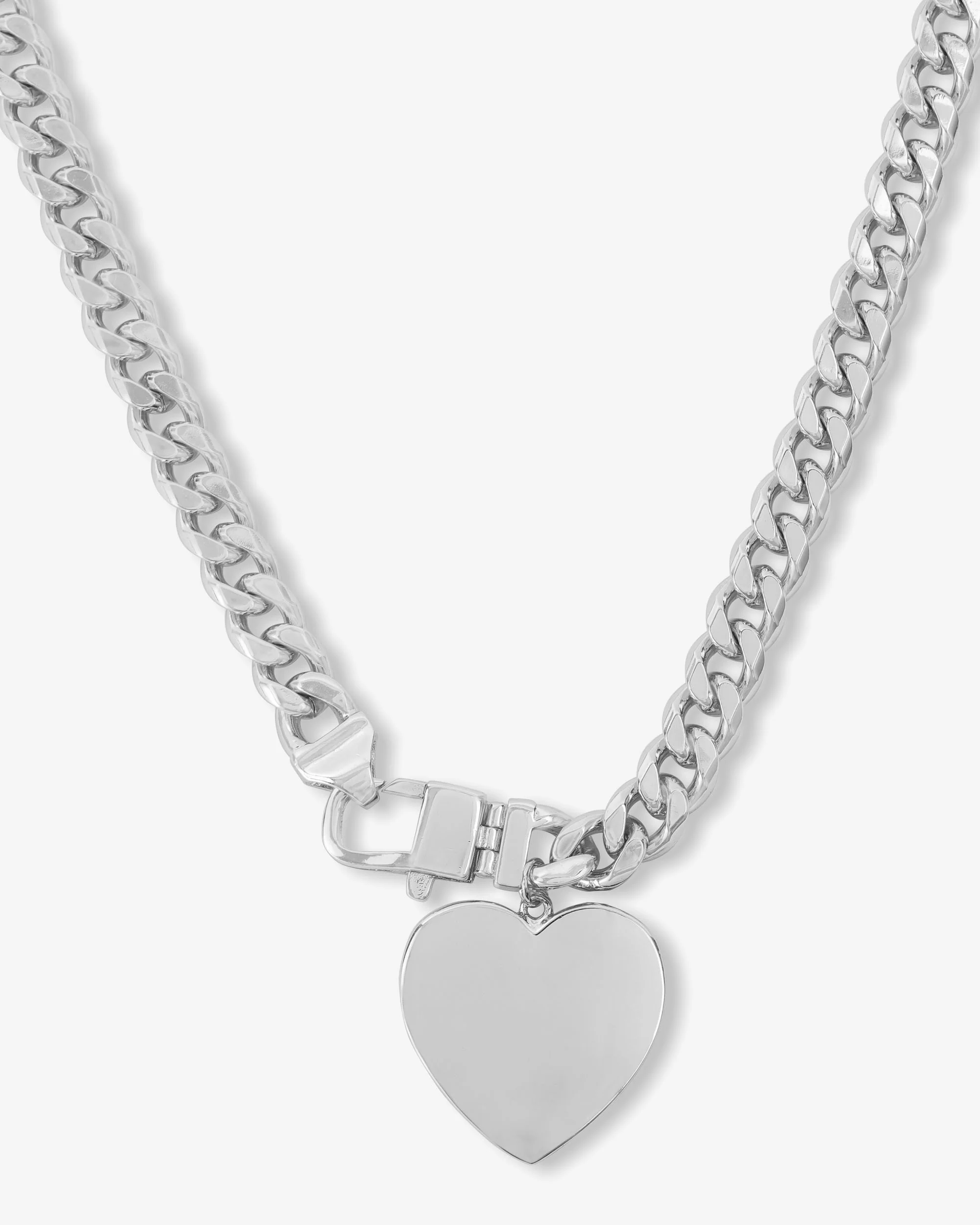 Julian XL Heart Cuban Chain Necklace 6.8mm - Silver