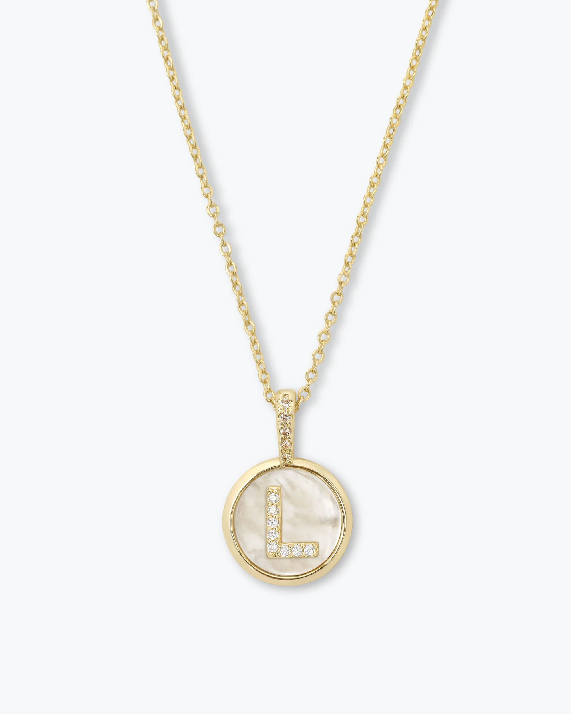 Love Letters Medallion Necklace 12mm - Gold|White Diamondettes - Image 12